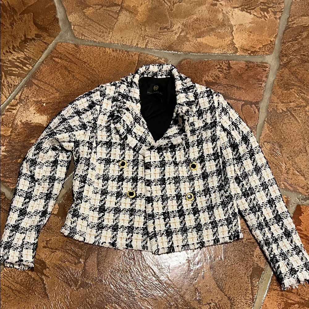 House of Harlow Chic Black and Cream Plaid Women's Jacket